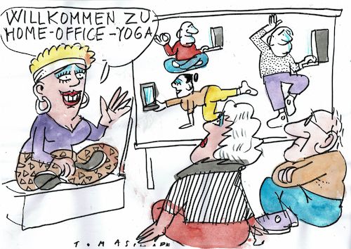 Cartoon: Home office (medium) by Jan Tomaschoff tagged home,office,corona,yoga,home,office,corona,yoga