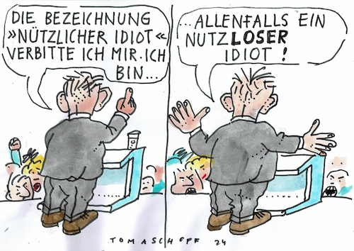 Cartoon: Idiot (medium) by Jan Tomaschoff tagged beschimpfung,idiot,beschimpfung,idiot