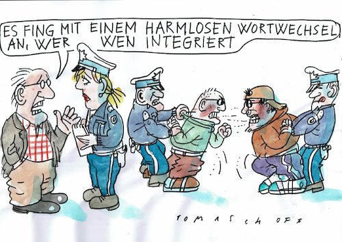 Cartoon: Integrations (medium) by Jan Tomaschoff tagged integration,toleranz,vielfalt,hass,integration,toleranz,vielfalt,hass
