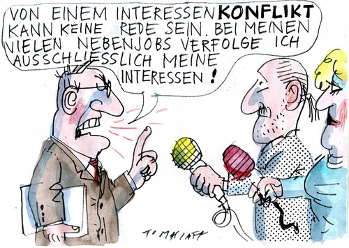Cartoon: Interessenkonflikt (medium) by Jan Tomaschoff tagged politiker,nebenjobs,politiker,nebenjobs