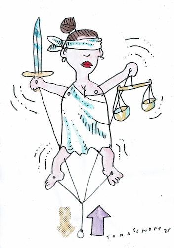 Cartoon: Justiz (medium) by Jan Tomaschoff tagged gerechtigkeit,justiz,beeinflussung,gerechtigkeit,justiz,beeinflussung