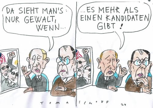 Cartoon: Kandidaten (medium) by Jan Tomaschoff tagged putin,trump,wahlen,demokratie,putin,trump,wahlen,demokratie