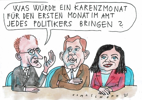 Cartoon: Karenz (medium) by Jan Tomaschoff tagged merz,reiche,klingbeil,finanzen,merz,reiche,klingbeil,finanzen