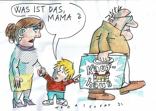 Cartoon: Kaufhaus (medium) by Jan Tomaschoff tagged kaufhaus,galeria,pleite,kaufhaus,galeria,pleite,karstadt,kaufhof,signa,innenstadt,geschaeft,leerstand,amazon,zalando,online,shopping,mall,einkaufszentrum