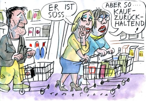 Cartoon: Kaufzurückhaltung (medium) by Jan Tomaschoff tagged konsum,konsum