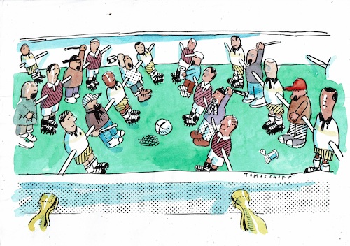 Cartoon: Kicker (medium) by Jan Tomaschoff tagged fussball,hooligans,fussball,hooligans