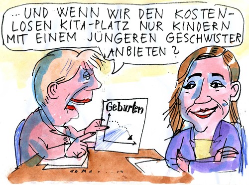 Cartoon: Kinder (medium) by Jan Tomaschoff tagged schröder,geburtenrate,kindergarten,elterngeld,betreuungsgeld,kitaplatz,kitaplatz,betreuungsgeld,elterngeld,kindergarten,geburtenrate,schröder