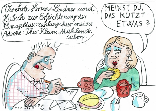 Cartoon: Klimageld (medium) by Jan Tomaschoff tagged klimageld,versprechen,bürokratie,klimageld,versprechen,bürokratie