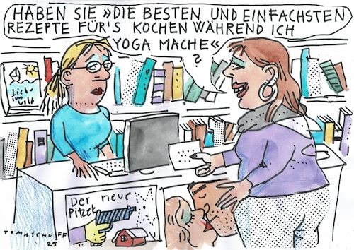 Cartoon: Kochbuch (medium) by Jan Tomaschoff tagged ernährung,kochen,yoga,optimierung,ernährung,kochen,yoga,optimierung