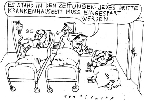 Cartoon: Krankenhausbett (medium) by Jan Tomaschoff tagged krankenhaus,sparen,geld,finanzen,patienten,gesundheit,krankenhaus,sparen,geld,finanzen,patienten,gesundheit