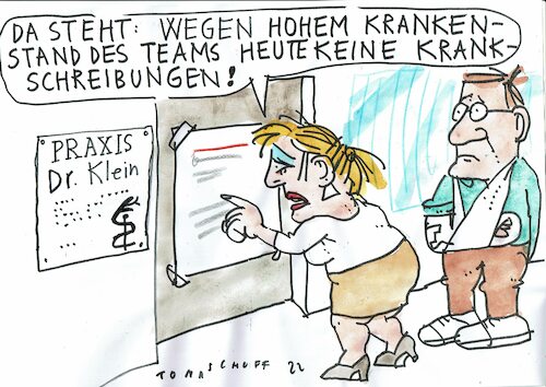 Cartoon: Krankschreibung (medium) by Jan Tomaschoff tagged corona,krankschreibung,arztpraxis,corona,krankschreibung,arztpraxis