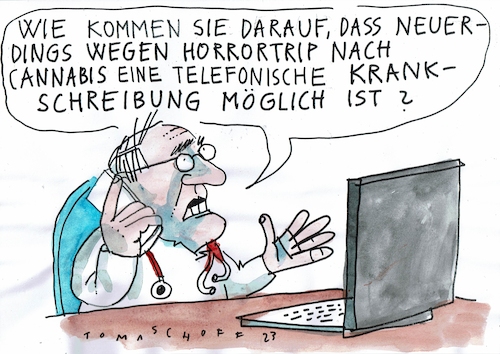 Cartoon: Krankschreibung (medium) by Jan Tomaschoff tagged cannabis,gesundheit,krankmeldung,cannabis,gesundheit,krankmeldung