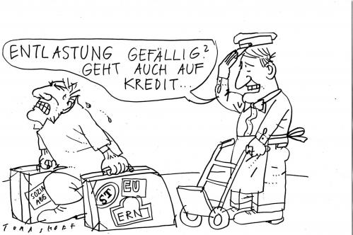 Cartoon: Kredit (medium) by Jan Tomaschoff tagged rezession,konjunkturpaket,steuersenkungspaket