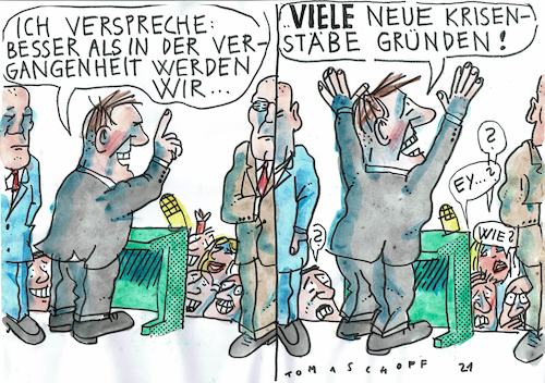 Cartoon: Krisenstäbe (medium) by Jan Tomaschoff tagged krisen,versoprechen,scheinlösungen,krisen,versoprechen,scheinlösungen