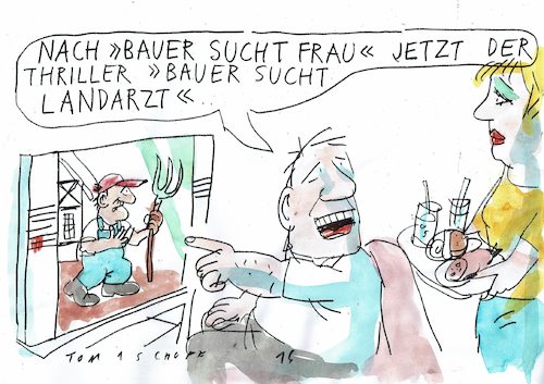 Cartoon: Landarzt (medium) by Jan Tomaschoff tagged landarzt,ärztemangel,landarzt,ärztemangel