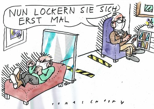 Cartoon: locker (medium) by Jan Tomaschoff tagged corona,psyche,abstand,corona,psyche,abstand