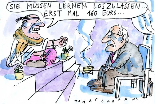 Cartoon: Loslassen (medium) by Jan Tomaschoff tagged alternative,medizin,therapie,guru,alternative,medizin,therapie,guru