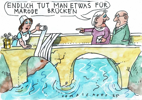 Cartoon: Marode (medium) by Jan Tomaschoff tagged infrastruktur,brücken,bürokratie,verkehr,infrastruktur,brücken,bürokratie,verkehr