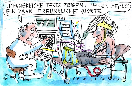 Cartoon: Medizintechnik (medium) by Jan Tomaschoff tagged medizin,technik,zuwendung,seele,medizin,technik,zuwendung,seele