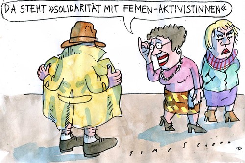 Cartoon: Meinungsexhibition (medium) by Jan Tomaschoff tagged exhibitionist,femen,exhibitionist,femen