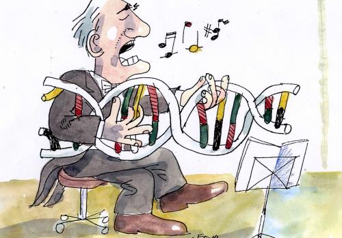 Cartoon: Melody of Life (medium) by Jan Tomaschoff tagged gentechnologie,gentechnologie,genetik,gen,technik,gentechnik,fortschritt,entwicklung,forschung,wissenschaft,biologie,dna,musizieren,musik,klassik,gitarre,instrument