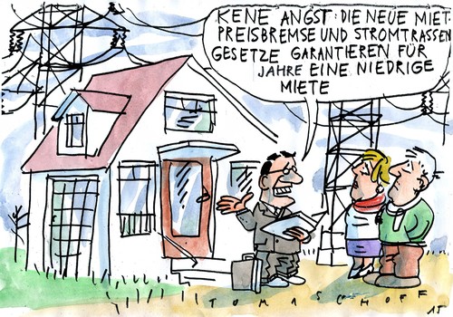 Cartoon: Mietpreisbremse korrigiert (medium) by Jan Tomaschoff tagged mieten,stromtrassen,mieten,stromtrassen