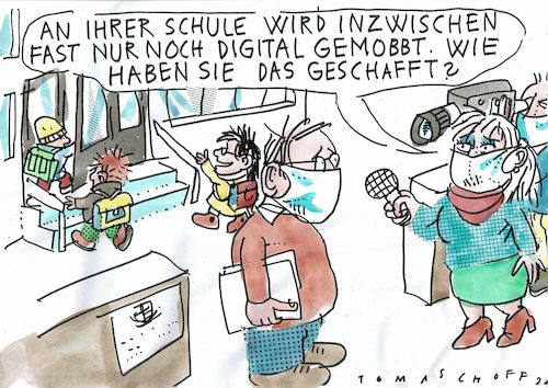 Cartoon: Mobbing (medium) by Jan Tomaschoff tagged schule,digitalisierung,mobbing,corona,schule,digitalisierung,mobbing,corona