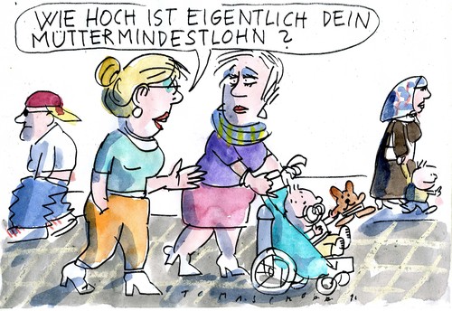 Cartoon: Mütterlohn (medium) by Jan Tomaschoff tagged mutterschaft,geld,mutterschaft,geld