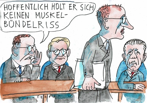 Cartoon: Muskelriß (medium) by Jan Tomaschoff tagged cdu,merz,spahn,cdu,merz,spahn