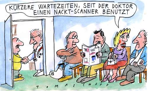 Cartoon: Nachtscanner 2 (medium) by Jan Tomaschoff tagged nacktscanner,flugsicherheit,terroranschlag,arzt