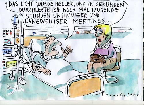 Cartoon: Nahtoderlebnis (medium) by Jan Tomaschoff tagged lebenszeit,meetings,lebenszeit,meetings