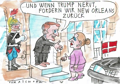 Cartoon: New Orleans (medium) by Jan Tomaschoff tagged dänemark,grönland,usa,trump,macron,dänemark,grönland,usa,trump,macron