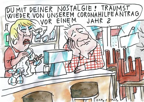 Cartoon: Nostalgie (medium) by Jan Tomaschoff tagged corona,hilfen,bürokratie,geld,pleiten,corona,hilfen,bürokratie,geld,pleiten