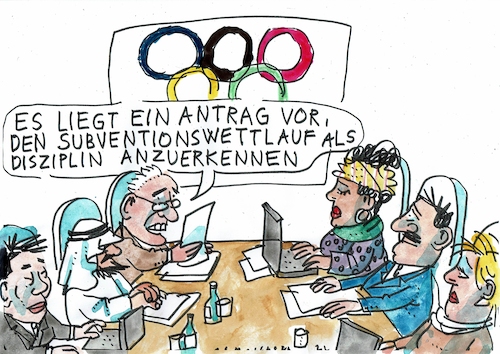 Cartoon: Olympia (medium) by Jan Tomaschoff tagged subventionen,wettlauf,subventionen,wettlauf