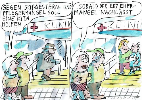 Cartoon: Pflegenotstand (medium) by Jan Tomaschoff tagged fachkräftemangel,pflege,kitas,fachkräftemangel,pflege,kitas