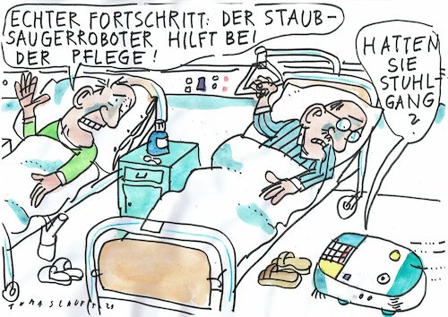 Cartoon: Pflegeroboter (medium) by Jan Tomaschoff tagged personalmangel,pflege,gesundheit,personalmangel,pflege,gesundheit