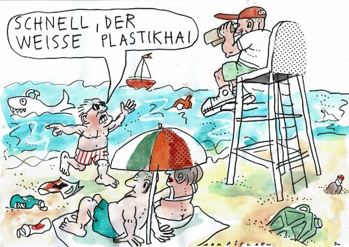 Cartoon: Plastikhai (medium) by Jan Tomaschoff tagged umwelt,meer,plastik,umwelt,meer,plastik