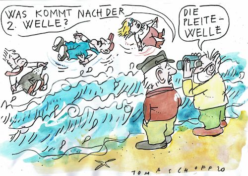 Cartoon: Pleitewelle (medium) by Jan Tomaschoff tagged corona,welle,pleiten,wirtschaft,corona,welle,pleiten,wirtschaft