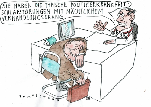 Cartoon: Politikerkrankheit (medium) by Jan Tomaschoff tagged nachtverhandlungen,koalition,ampel,nachtverhandlungen,koalition,ampel