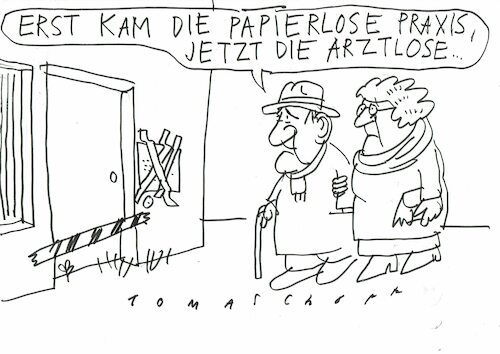 Cartoon: Praxis (medium) by Jan Tomaschoff tagged landarzt,ärztemangel,landarzt,ärztemangel