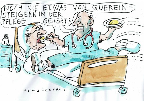 Cartoon: Quereinsteiger (medium) by Jan Tomaschoff tagged fachkräftemangel,gesundheitswesen,fachkräftemangel,gesundheitswesen