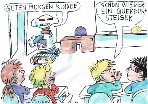 Cartoon: Quereinsteiger (medium) by Jan Tomaschoff tagged schule,lehrermangel,roboter,schule,lehrermangel,roboter