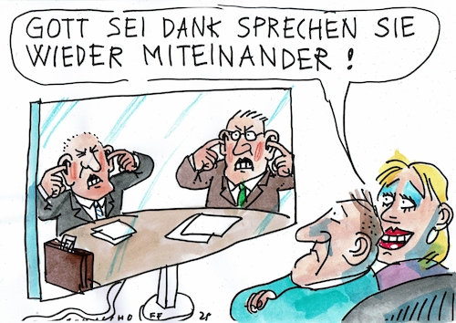 Cartoon: Reden (medium) by Jan Tomaschoff tagged streitkultur,diplomatie,spaltung,streitkultur,diplomatie,spaltung