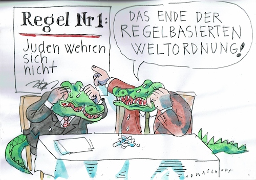 Cartoon: Regel (medium) by Jan Tomaschoff tagged antisemitismus,völkerrecht,antisemitismus,völkerrecht