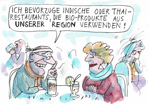Cartoon: regional (medium) by Jan Tomaschoff tagged küche,umwelt,weltoffenheit,region,küche,umwelt,weltoffenheit,region