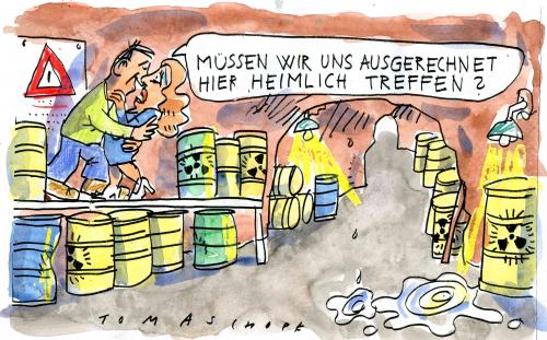Cartoon: Rendezvous (medium) by Jan Tomaschoff tagged akw,kernkraftwerke,atomkraft,energie,strom,krümmel
