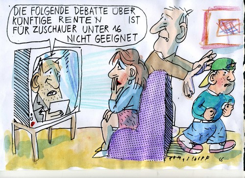 Cartoon: Rentenzukunft (medium) by Jan Tomaschoff tagged rente,demographie,generationengerechtigkeit,rente,demographie,generationengerechtigkeit