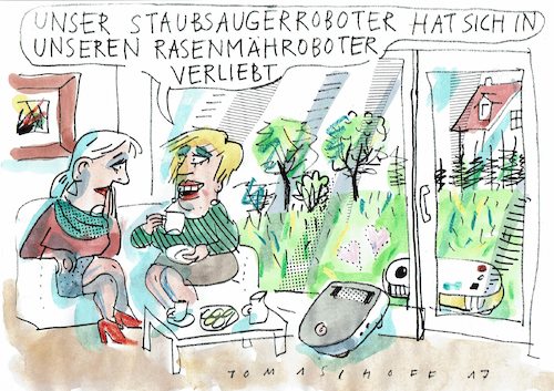 Cartoon: Roboterliebe (medium) by Jan Tomaschoff tagged automation,roboter,smarter,haushalt,automation,roboter,smarter,haushalt