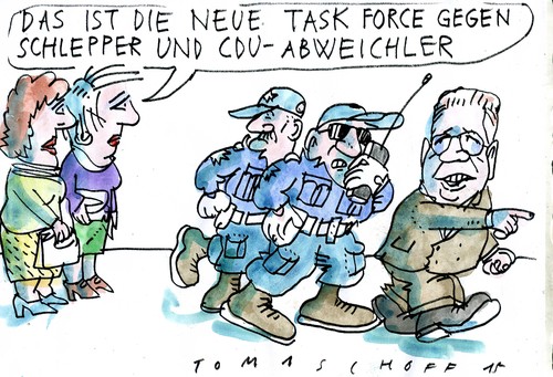 Cartoon: Schlepper (medium) by Jan Tomaschoff tagged abweichler,schlepper,abweichler,schlepper