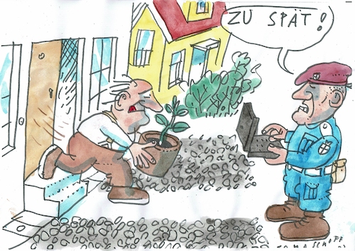Cartoon: Schottergarten (medium) by Jan Tomaschoff tagged schottergarten,pflanzen,umwelt,klima,schottergarten,pflanzen,umwelt,klima